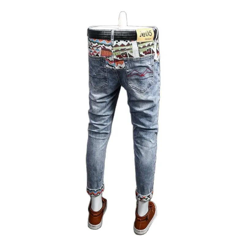 

Autumn 2022 New Embroidery Men's Brand Printing Stitching Holes Korean Slim Fit Harajuku Patchwork Hip Hop Vintage Cowboy Jeans
