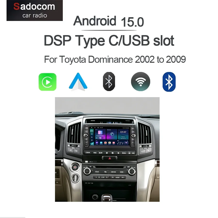 Фото 8-дюймовая автомобильная магнитола Android Type-C для Toyota Dominance 2002-2009 с беспроводным CarPlay, Android Auto, GPS-навигацией, Bluetooth и управлением с руля №1