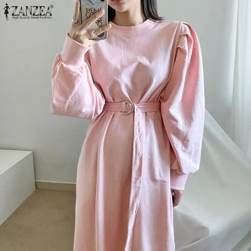 

2022 повседневные толстовки с круглым вырезом, длинное женское модное платье с длинным рукавом, Женские Мешковатые Макси-платья ZANZEA, весеннее...