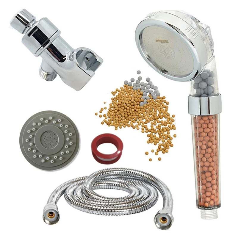 

Handheld Filter Stone Shower for Head with Replacement Hose and Bracket 3-Setting High Pressure Water Saving Showerhead Kit