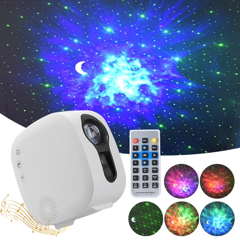 Sternen Himmel Projektor Bluetooth Musik Lautsprecher LED Licht Galaxy Nebula Ozean Sterne Mond Nacht Lampe Für Kind Geschenk Smart Leben