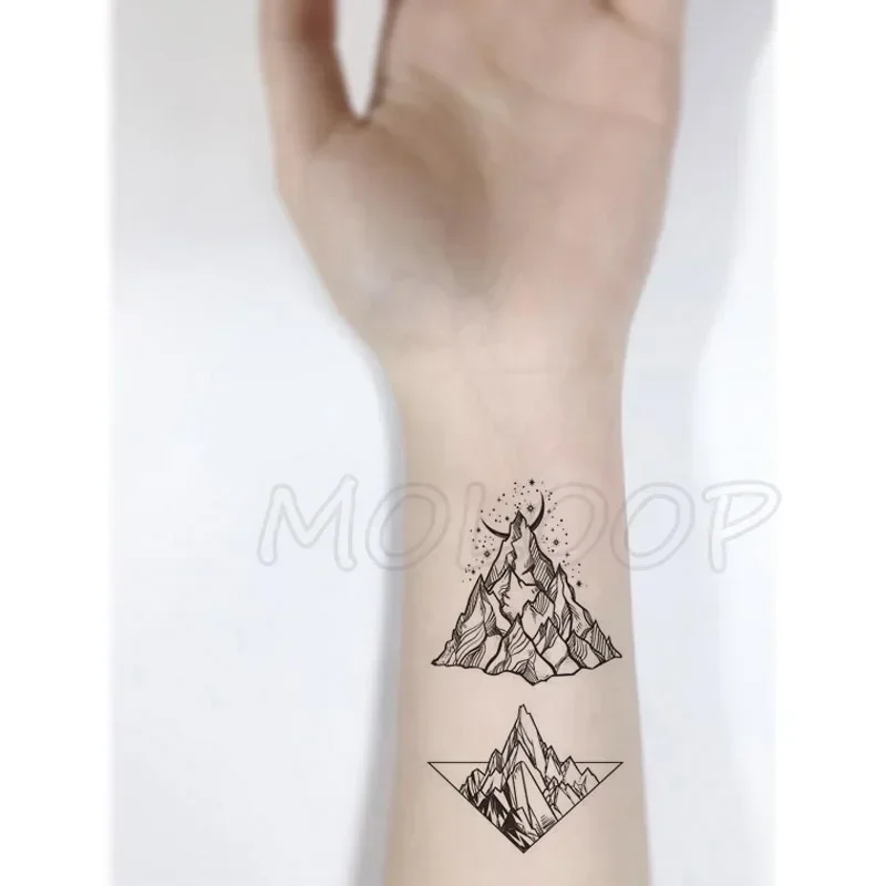 Тату-наклейка камень гора планета полумесяц солнце луна звезда передача воды