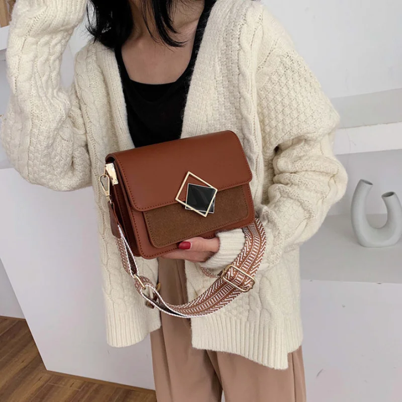 Women's Retro Fashion Wide Shoulder Small Square Bags Luxury Crossbody Underarm сумка женская Purses and Handbags Free Shipping