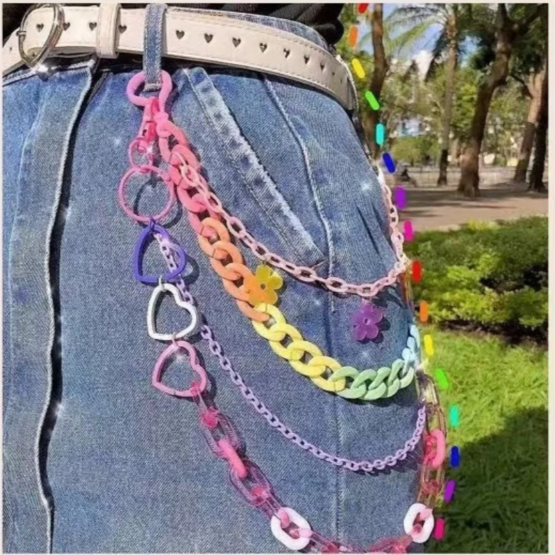 Модная и универсальная цепочка для брюк в стиле хип-хоп с красочным сердцем