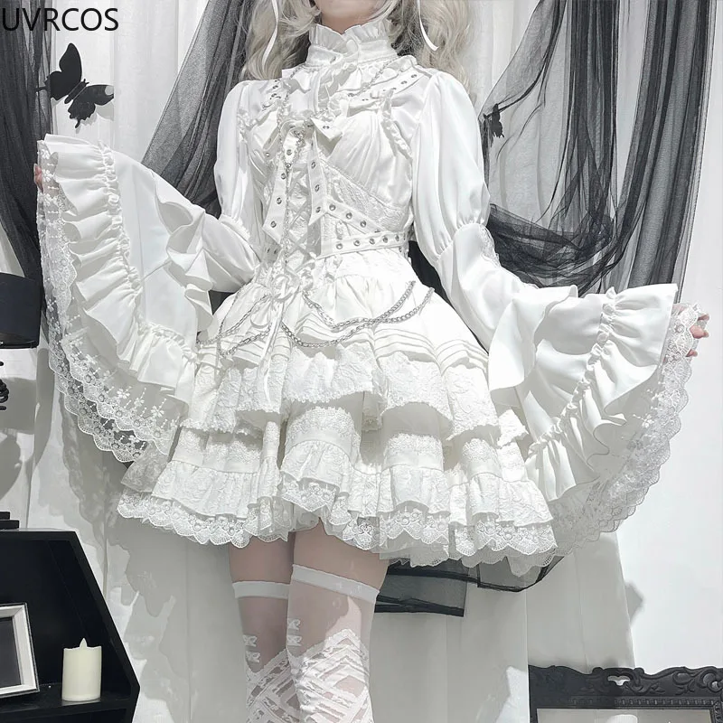 Готические рубашки в стиле Лолиты Y2k женские Kawaii с рюшами на воротнике
