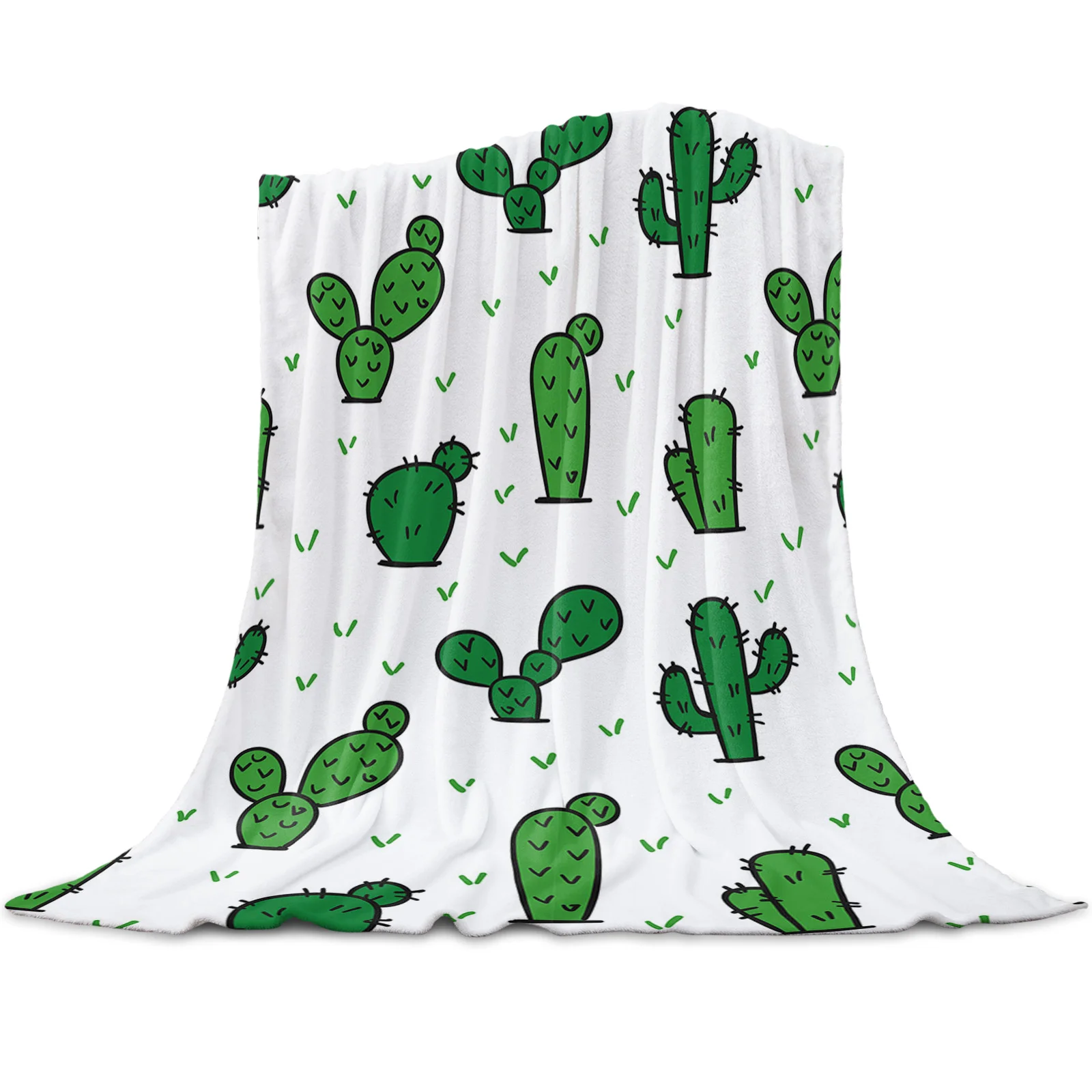 

Plant Potted Cactus Pattern Flannel Throw Blanket Warm Cozy for Home Sofa Bed Decor King Size Kids Camping Gifts Cartoon Soft
