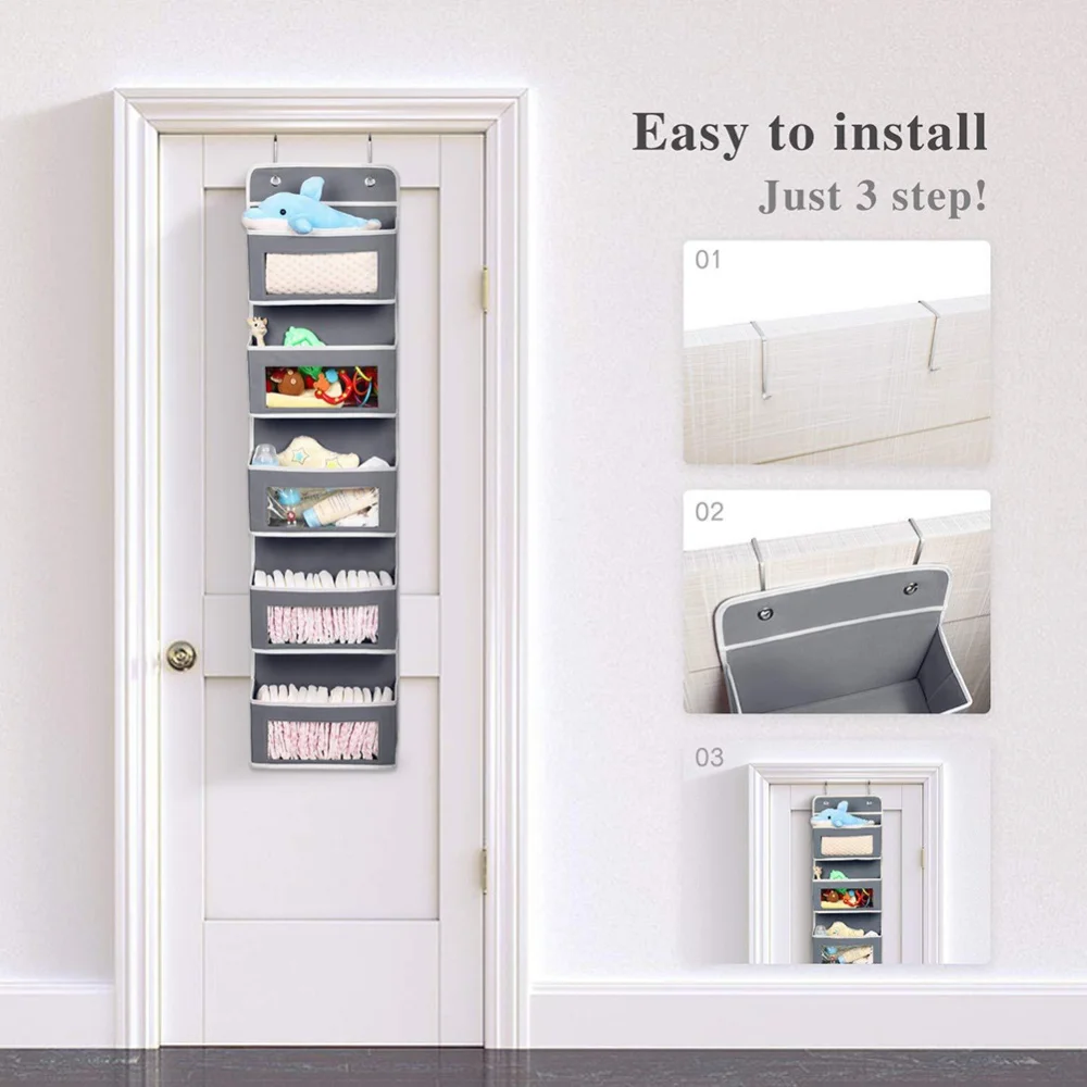 

Over Door Hanging Organizer 5-Shelf Storage Space Save Hanger Behind Door Free Nail Bedroom Space Save Door Storage Organizer