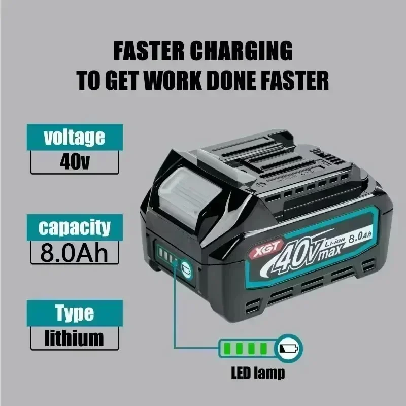 Фото Аккумулятор Makata 40V Max XGT 8Ah, совместимый с батареями 40V BL4025, BL4040, BL4050 для электроинструментов. №3