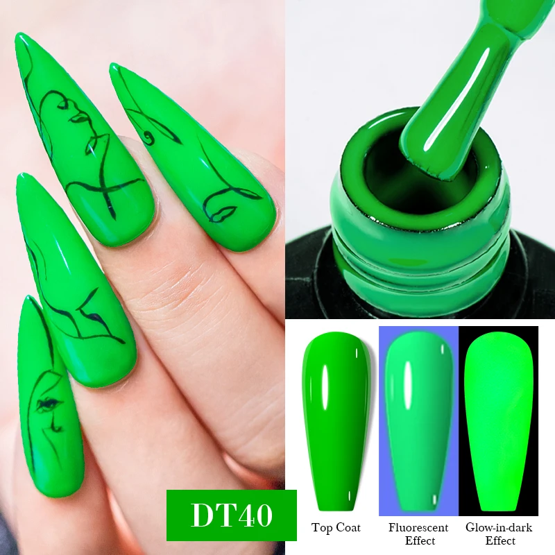 

MEET ACROSS Green Fluorescent Glow-in-dark Gel Nail Polish Neon UV LED Nails Gel Soak Off Gel Varnish Luminous Nail Art Gel