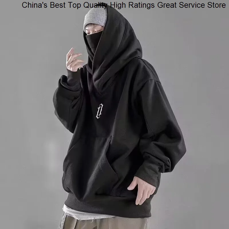 

Удобная свободная мужская одежда с высоким воротником на весну, уличный свитер в стиле Харадзюку, Повседневная Толстовка Оверсайз с капюшо...