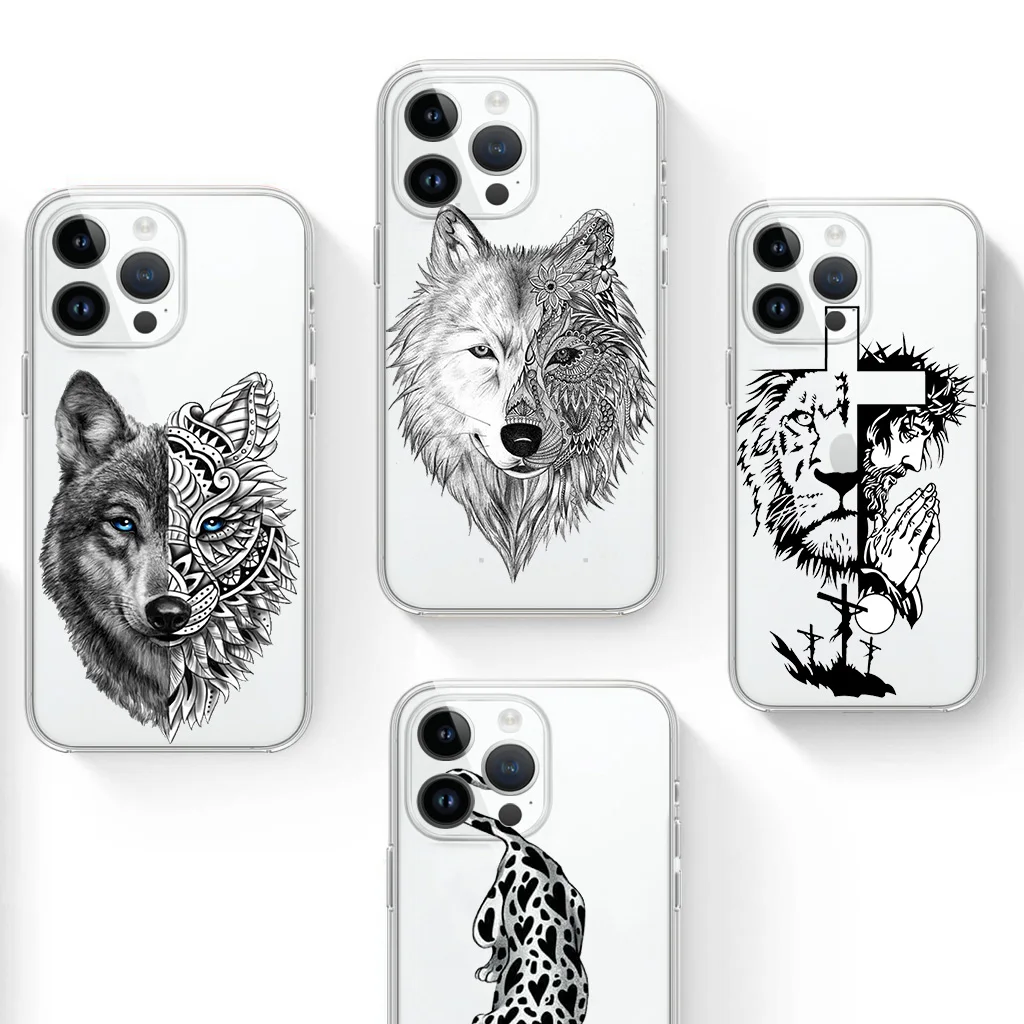 Transparen Luxury Phone Case For Apple iPhone 13 14 12 Mini 11 Pro Max X XS XR 7 8 Plus 6 6S SE Cover Lion tiger pattern