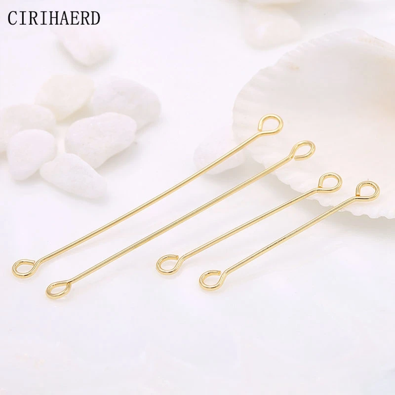 

DIY Jewelry Materials Eye Pin 18K Real Gold Plated Brass Metal Pins For Jewellery Making Supplies Double-Ended Needle Wholesale