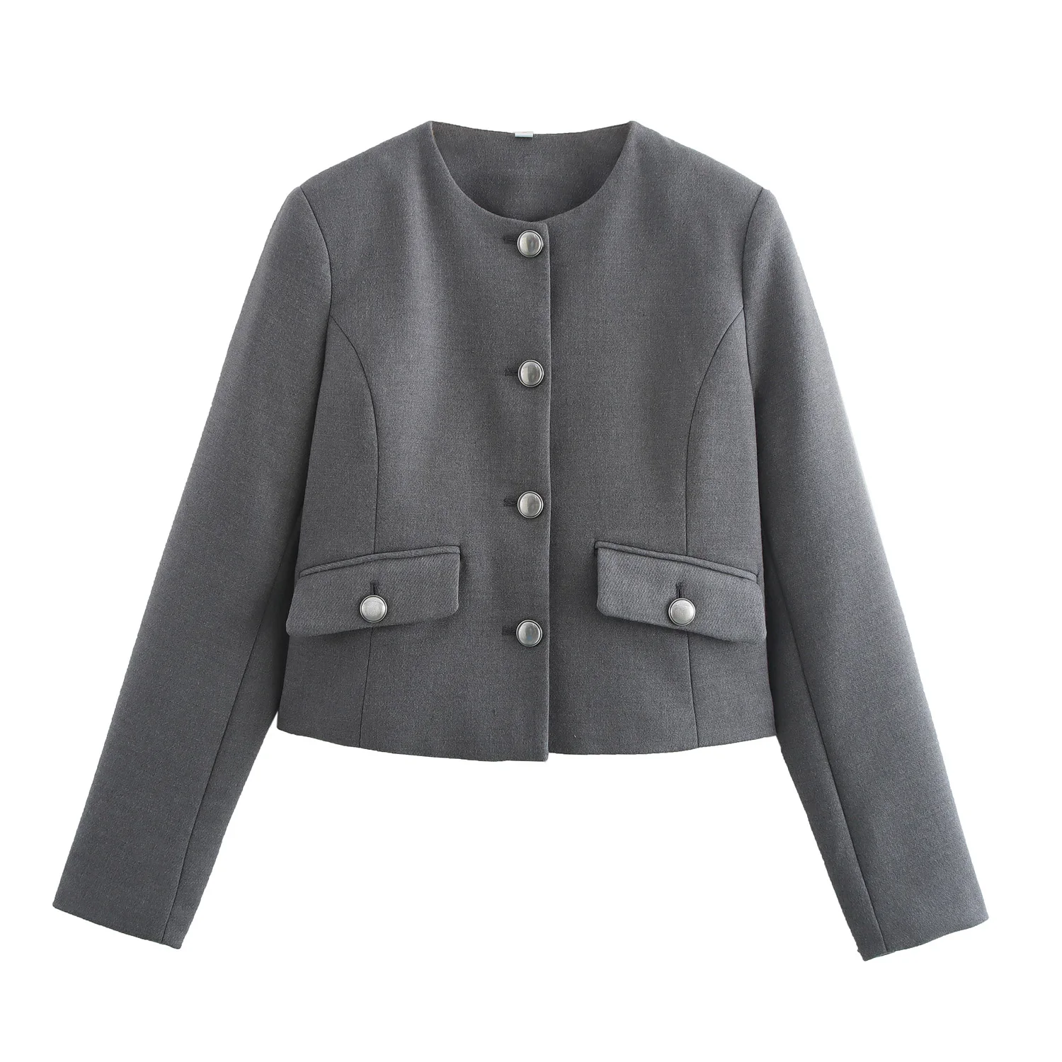 TRAF Элегантная женская короткая куртка 2024 осеннее толстое однобортное офисное