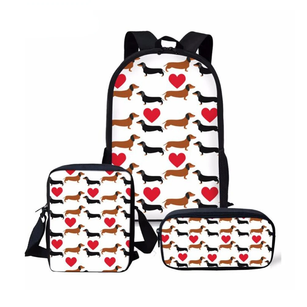 3 шт./компл., детский школьный комплект с сумкой, женский рюкзак, Повседневные детские рюкзаки, сумка для книг, милый рюкзак для девочек с такс...