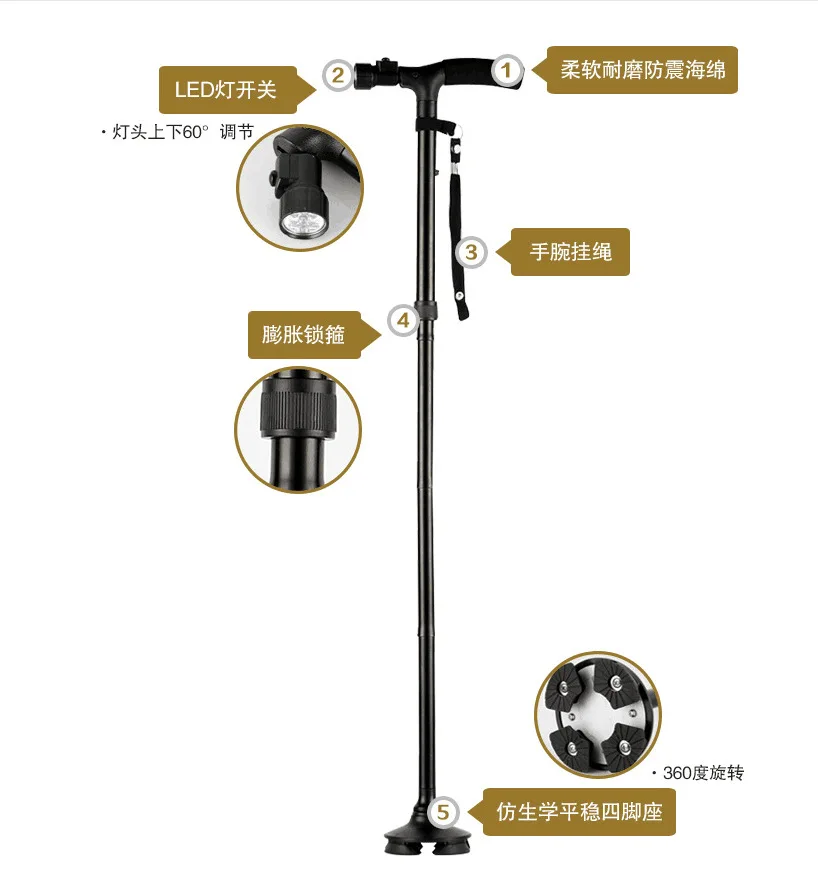 

Collapsible Telescopic Folding Cane Elder Cane LED Walking Trusty Sticks Elder Crutches for Mothers The Elder Fathers