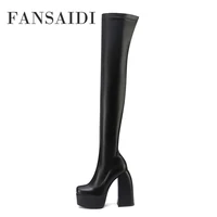 fansaidi fashion zapatillas mujer winter sexy goth punk platform block heels rose red waterproof over the knee boots 41 42 43