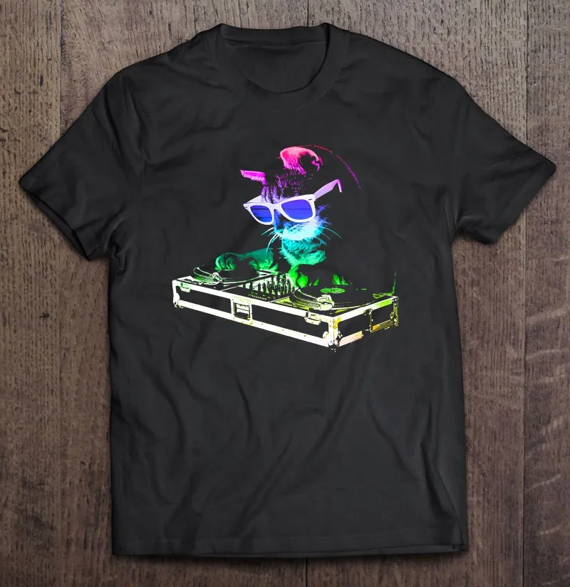 

Мужские футболки с коротким рукавом House Cat (Rainbow Dj Cat Kitty), Аниме футболки премиум-класса