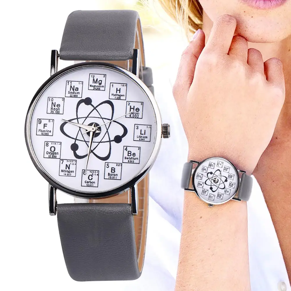 

Ladies Watches Creative Design Chemical Element Markers Molecule Pattern Watches Leather Band Quartz Wristwatch Watch Women