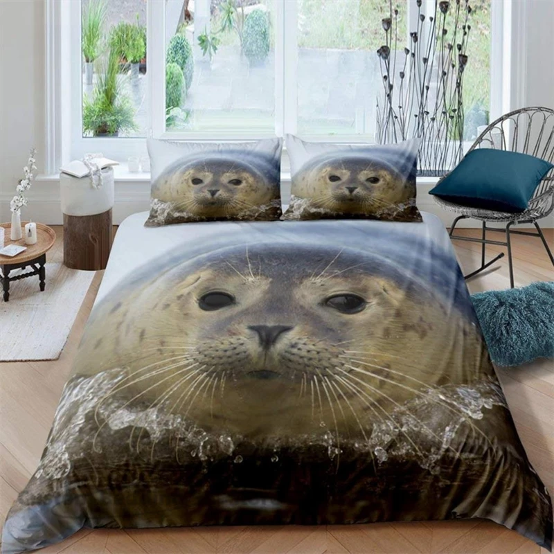 

Ocean Collection Adorable Swimming Seals Playful Bedding Set of Three Queen King Full Size 220x240 Kids Adult Bedroom Decor Gift