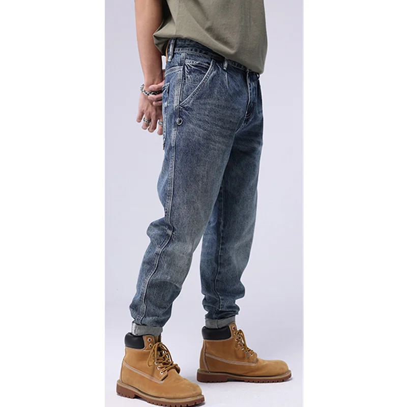 Men Clothing Autumn and Winter New Straight Loose Large High End Cotton Jeans Vintage Comfortable Blue Harun Trousers Female