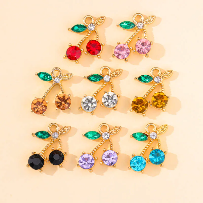 

20Pcs 15*20mm Sweet Crystal Cherry Fruit Charm Pendant for Jewelry Making Dangle Earring Bracelet Necklace Accessories Supplies