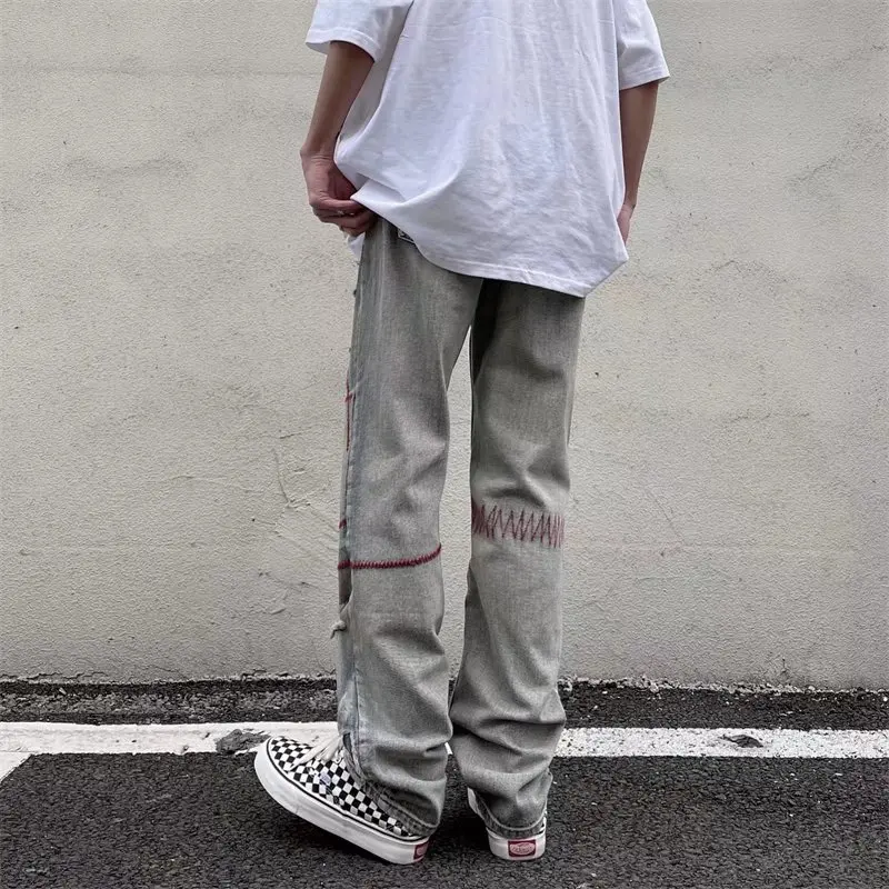 Fashion Men Jeans Hip Hop High Street Ripped Embroidered Men's Pants Fashion Streetwear Y2k Clothes Brand Jeans Jeans Aestethic
