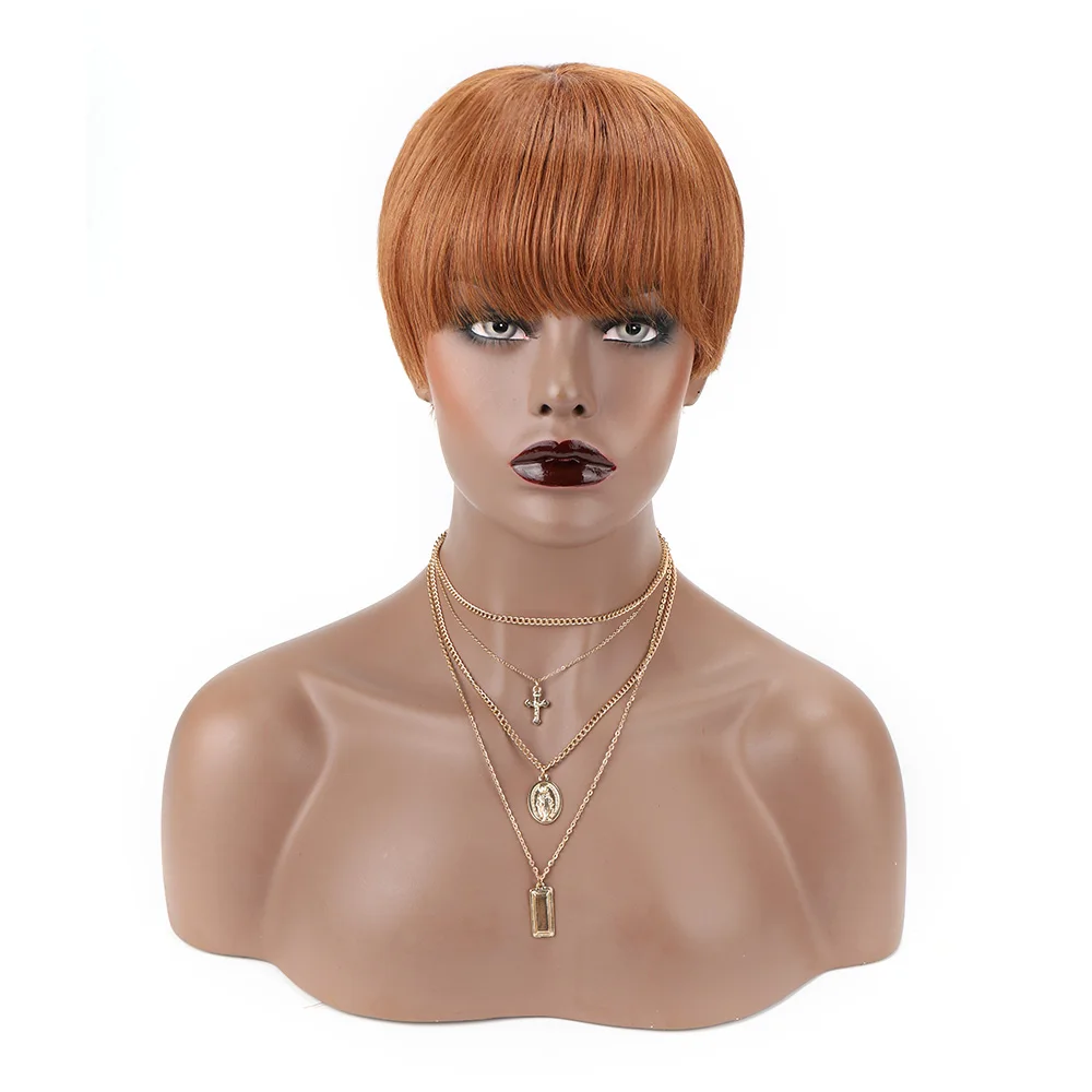 Berry Short Human Hair Wig Brazilian Remy Straight Wig Mechanism Pixie Cut Wig for Women Humna Hair Color Hair 27# 30#