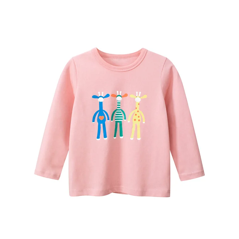 

2022 Korean Style Children's Clothing Autumn New Fashion Girls Top Long Sleeve O-Neck Cotton T-Shirt Cartoon Deer Kids Clothes