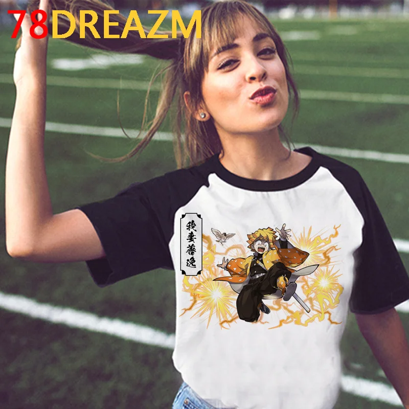

Одежда Kimetsu No Yaiba с рассекающим демонов, Мужская футболка, белая футболка, винтажная парная футболка в стиле Харадзюку, Милая женская футболк...