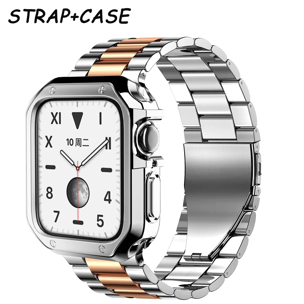 

Ремешок из нержавеющей стали и Силиконовая защита для ремешка apple watch band 45 мм 44 мм 42 мм 41 мм 40/38 металлический браслет серии 3 4 5 6 se 7