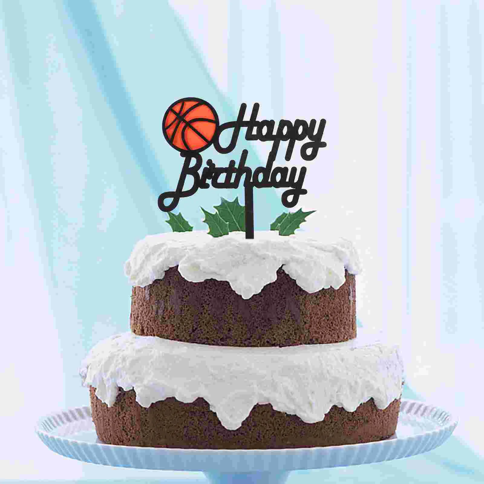 

Basketball Acrylic Cake Inserts Happy Birthday Cake Insertion Topper Cake Picks