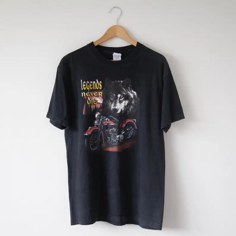 Футболка с рисунком волка и мотоцикл Легенды никогда не умирают сделано в