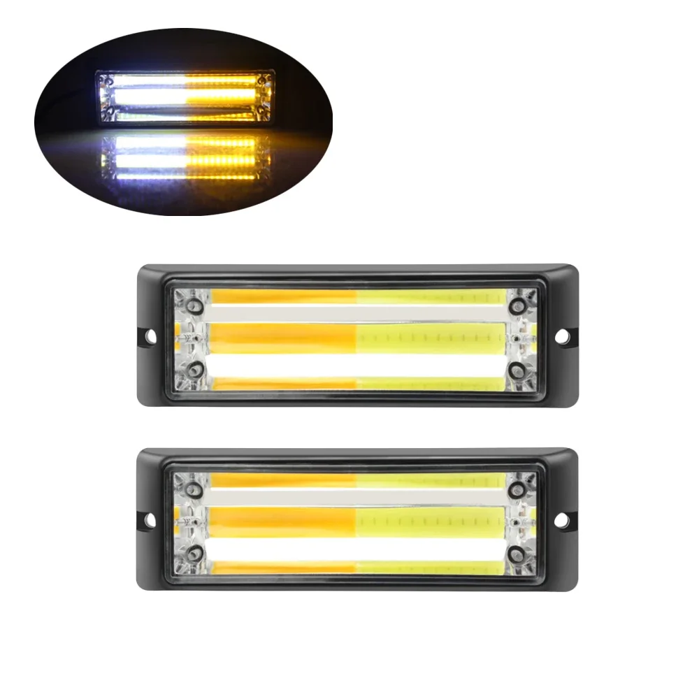 

2 шт. COB светодиодный сигнальный светильник аварийной передней решетки мигающий стробоскоп янтарный 12 В 24 В для автомобильного прицепа пикап стробоскоп бар
