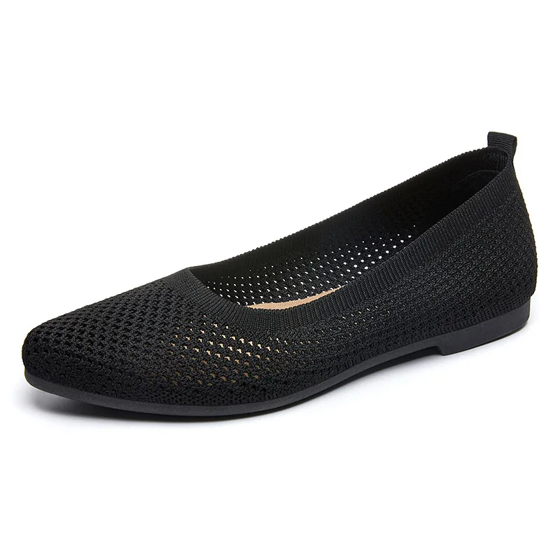 

Hollow elastic knitted flat shoes for women's autumn 2023 breathable mesh flat shoes breathable pointed boat shoes