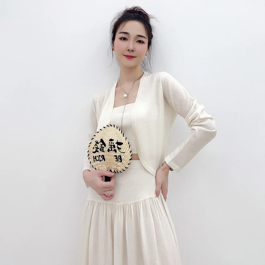 Весенний шерстяной Шелковый кардиган Модный женский вязаный свитер укороченный