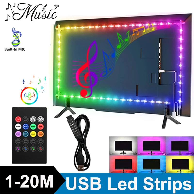 

Светодиодная лента, USB Светодиодная лента для синхронизации звука, светодиодная лента для ТВ, смарт-музыки, синхронизации, неоновая лента, лампа 5050 Rgb, украшение USB