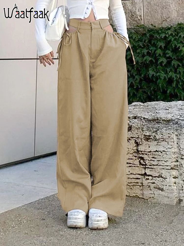 

Брюки женские с вырезами и завышенной талией, цвета хаки