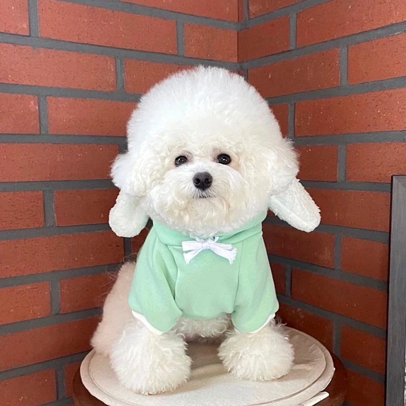 Осенняя кофта с капюшоном для собак с ушками Зайца Зимняя теплая куртка Розовая одежда для собак Костюм для тедди, бишон, аксессуары для домашних животных.