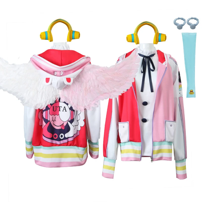 Anime One Piece Uta Cosplay Costume Child Girl Exquisite Beautiful Dress Jacket Earphone Wing Wig Halloween Rave Party Suit Toy