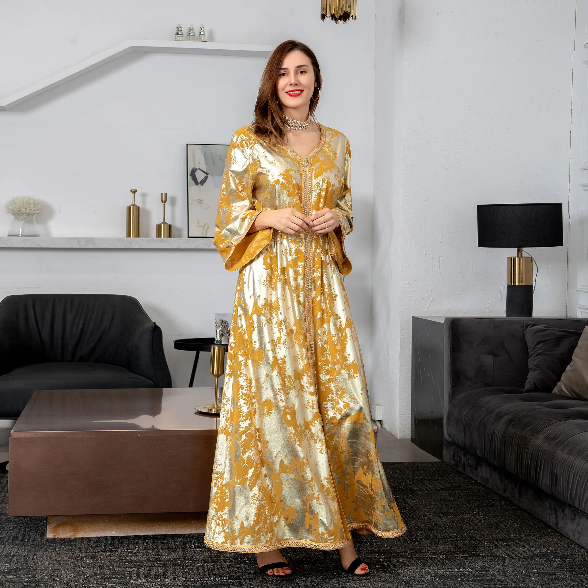 Eid Satin Abaya Dubai Jalabiya Muslim Dress Turkey Islam Robe Longue Djelaba Femme Musulman Dresses for Women Kaftan Marocain