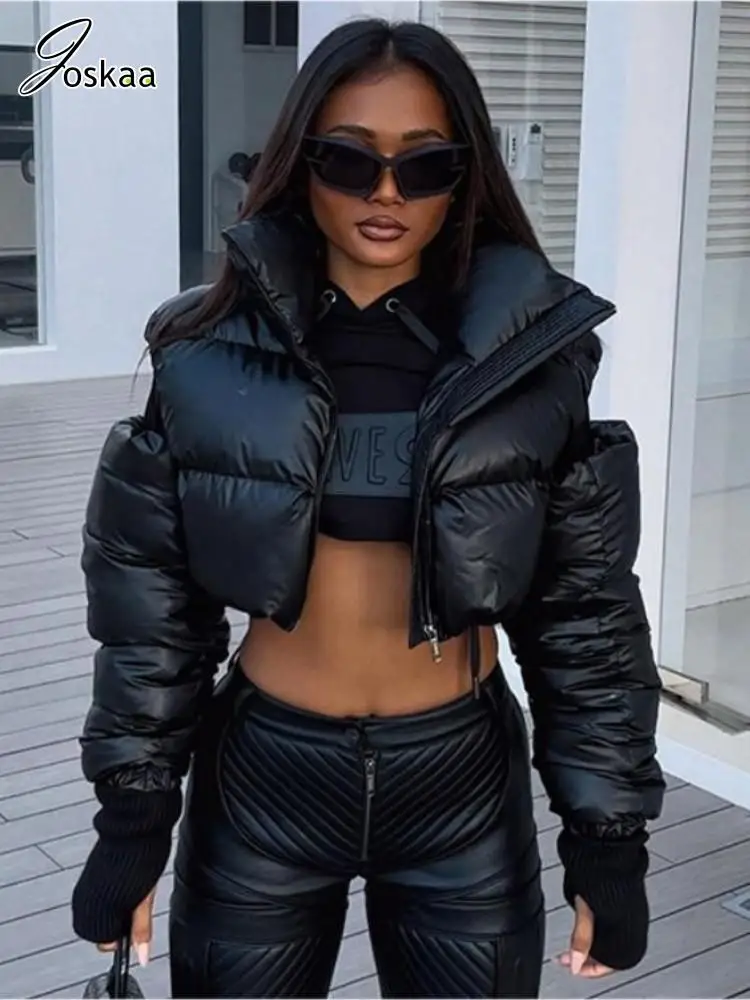 

Joskaa/модная черная парка с открытыми плечами и длинным рукавом, женская повседневная куртка на молнии с воротником-стойкой, зимняя уличная 2023