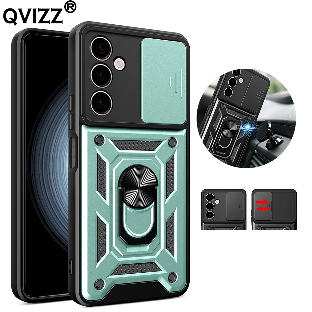 

Slide Camera Case for Samsung Galaxy A24 4G Luxury Car Magnetic Ring Holder Shockproof Soft Edges Hard Phone Cover SamsungA24 4G