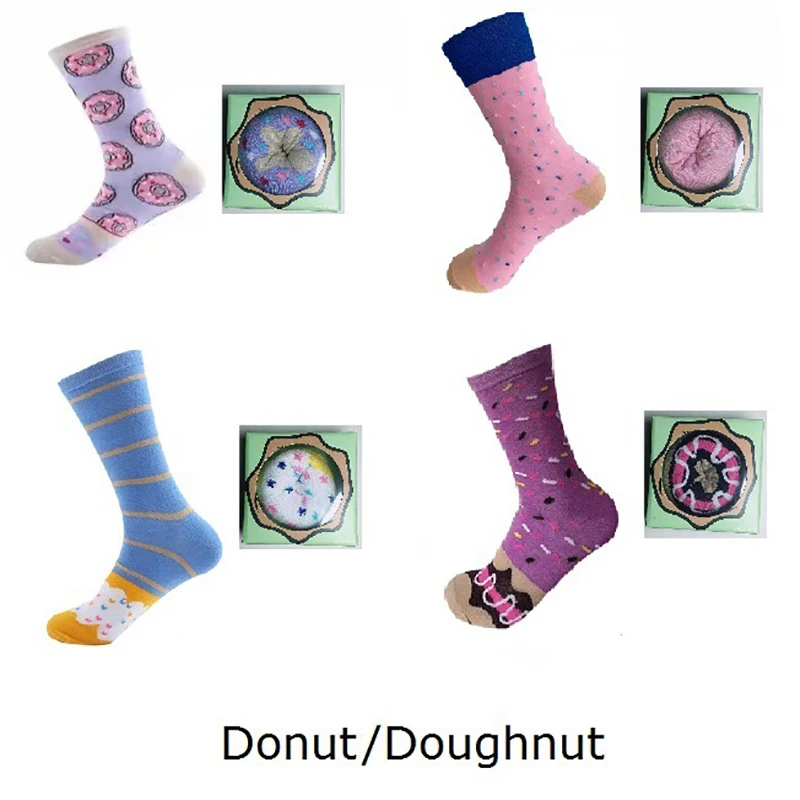 Packaging Women Men Socks Personalized Design Donut Doughnut Christmas Set Gift Box Socks Happy Gifts Socks