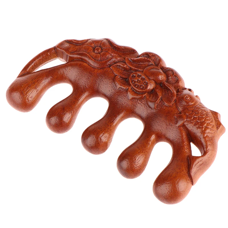 

Double-Sided Carved Head Meridian Massage Comb Sandalwood Five Wide Tooth Comb Therapy Blood Circulation Anti-Static
