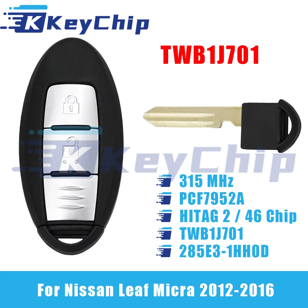 

KeyChip Pro для Nissan Leaf Micra 2012-2016 2-кнопочный смарт-ключ 315 МГц PCF7952A HITAG 2 46 чип TWB1J701 285E3-1HH0D