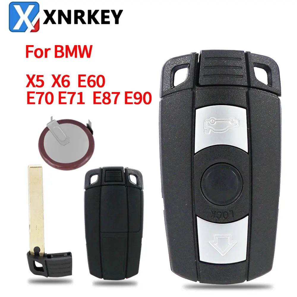 XRNKEY 3 кнопки дистанционный Автомобильный ключ оболочка брелок для BMW X5 X6 E60 E70 E71 E87 E90 для BMW 1 3 5 6 серии с 2025 батареей