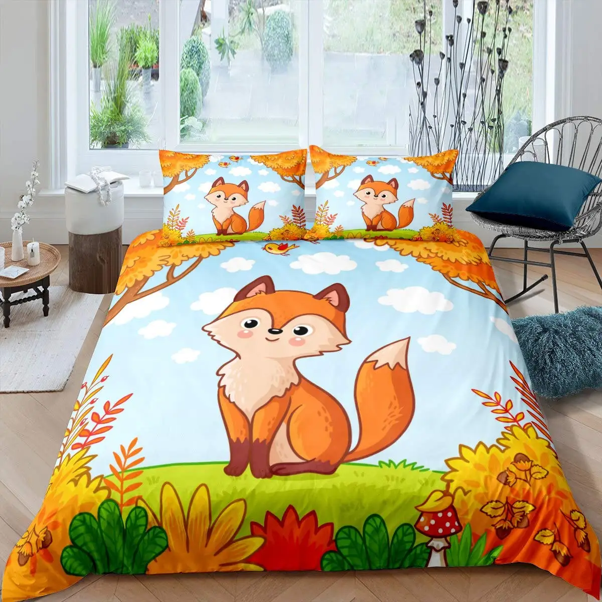 

Fox Duvet Cover Set Girls Cartoon Fox Bedding Set Lovely Animal Theme Comforter Cover For Kids Teens King Polyester Quilt Cover
