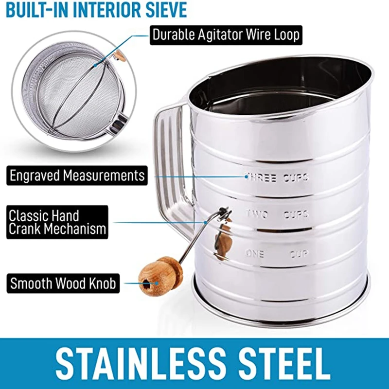 Сито для муки из нержавеющей стали 3 чашки