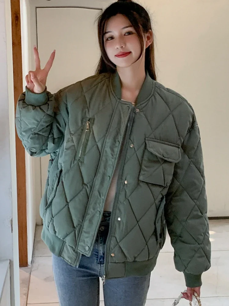

Women's Winter Coats 2023 Baseball Jacket Harajuku Loose Long Sleeve Top Cotton Padded Parkas Warm Quilted Coat Female Outwear