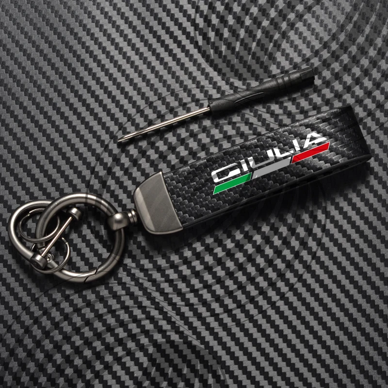 

For Alfa Romeo Giulietta Giulia Mito Stelvio Logo Car Carbon Fiber Leather Zinc Alloy Keychain Microfiber Key Chain Accessories